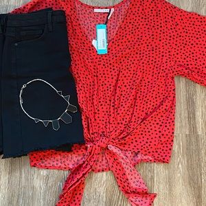 Stitch Fix LUQ red Rhee tie front top